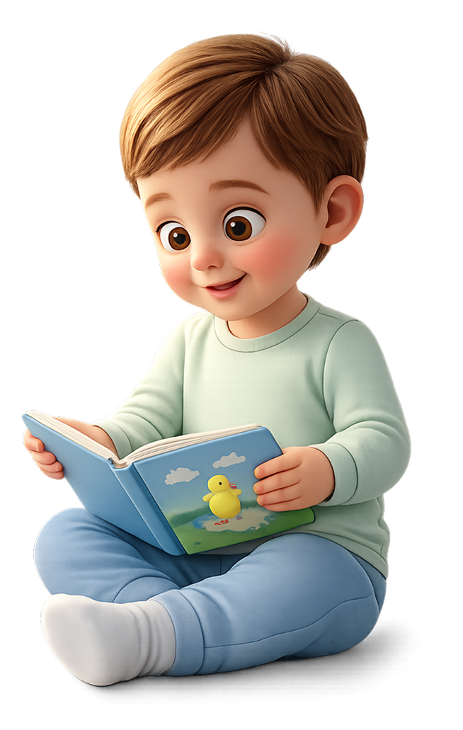 Ilustração do menino sentado lendo um livro