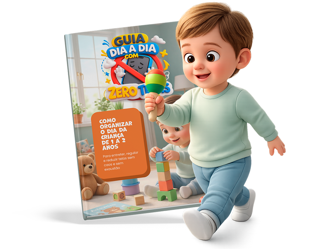 Mockup do Guia Dia a Dia com Zero Telas com ilustração de um garotinho brincando